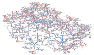 Železniční mapa k jízdnímu řádu 2008/2009