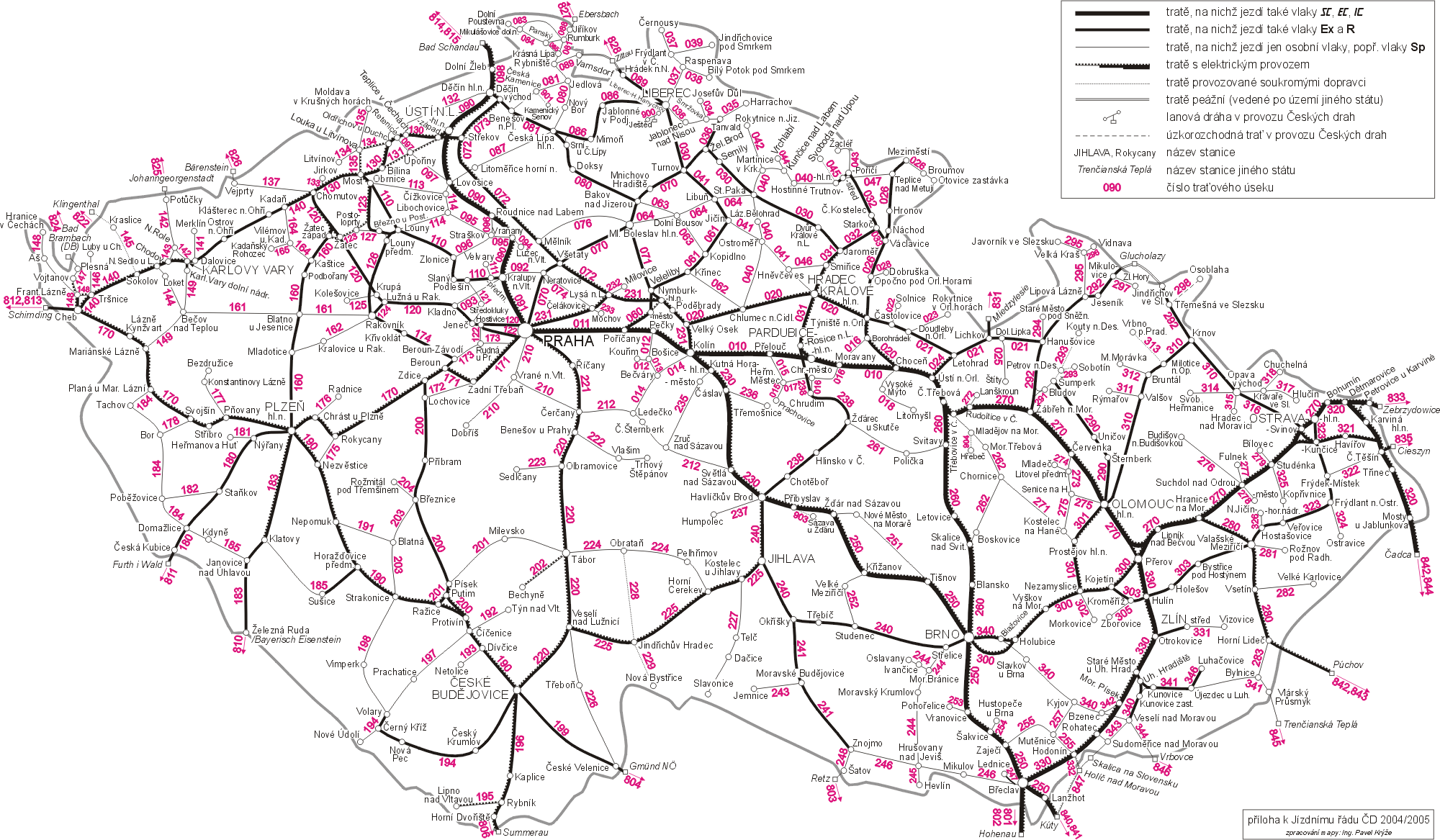 Železniční mapa České republiky - příloha k jízdnímu řádu 2004/2005