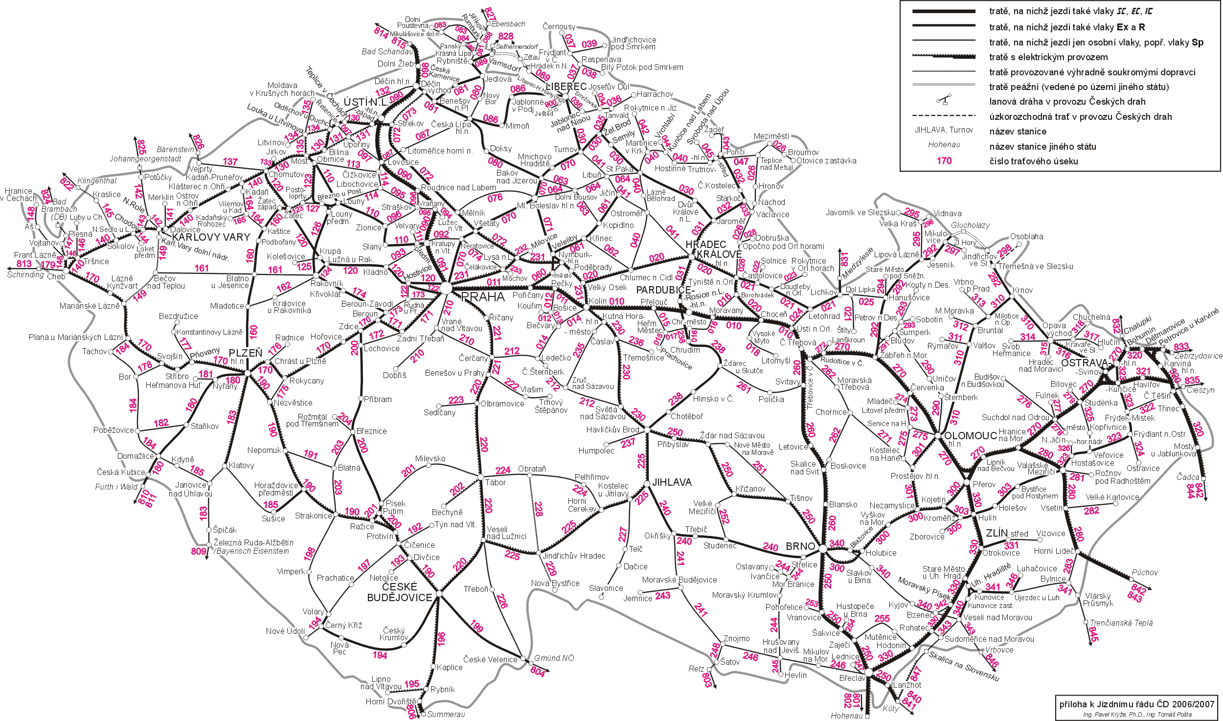 Železniční mapa České republiky - příloha k jízdnímu řádu 2006/2007