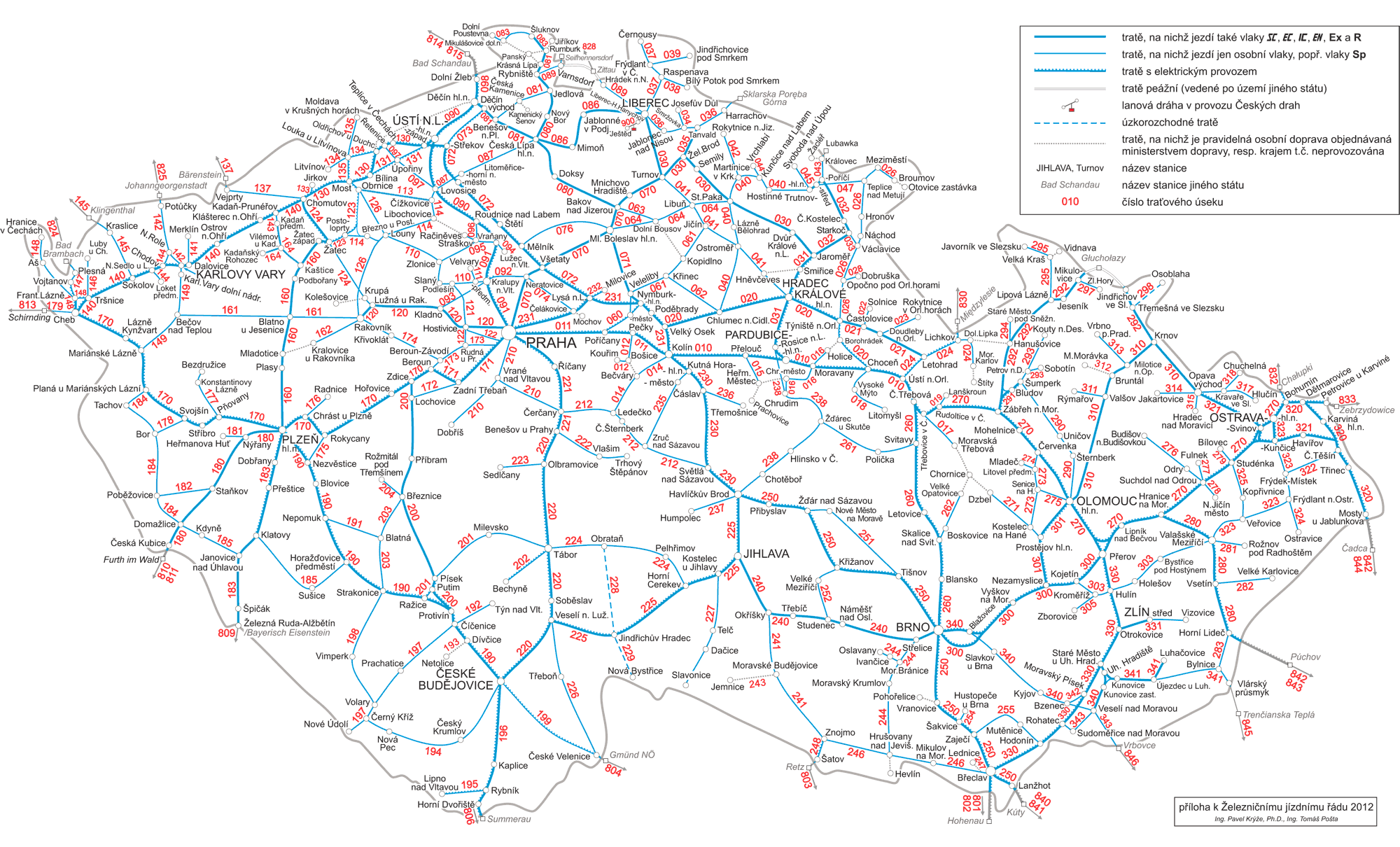 Železniční mapa České republiky - příloha k jízdnímu řádu 2011/2012
